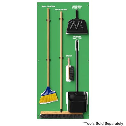 Clean & Sweep 5S Shadow Board/Wall Mount Broom Holder, 68" x 30" Board, 5S Cleaning Station - Board Only, Tools Sold Separately, Made in The USA by AccuformNMC, Green/White, PSB114GNWT - color: Green/White