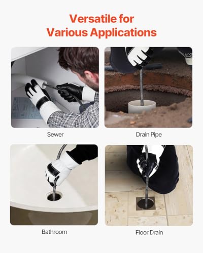 VEVOR Drain Cleaner Machine 100 FT x 3/8 Inch, Auto Feed Sewer Snake Auger on Wheels, Portable Drain Cleaning Machine with 4 Cutters & Air-activated Foot Switch for 2" to 4" Pipes - style: 100 FT x 3/8''