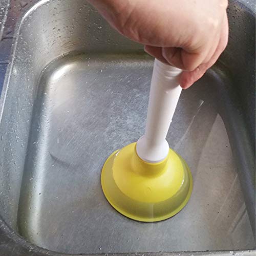 Drain Plunger, Small Hand Force Plumber Helper, Little 4 inch Cup Clog Remover, Tiny Rubber Unclogger in 9" Short Handle for Kitchen Sink, Bathroom Toilet, Shower Bath Tub (Green + Yellow) - color: Green + Yellow