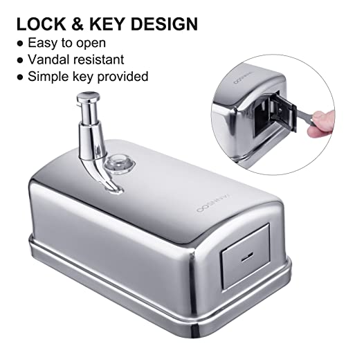 Commercial Soap Dispenser Wall Mount Stainless Steel Manual Liquid Pump Rust-Proof Leak Free for Bathroom (37 fl.oz./1100ml) - size: 37 fl oz