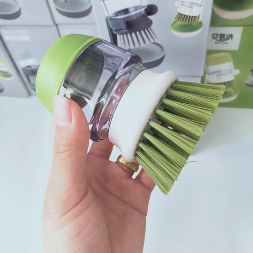 Soap Dispenser Dish Brush Set Scrub Brush Equipped with Storage Bracket and Drainage Base,Easy to Clean Kitchen Utensils and Sink (Green) - color: Green