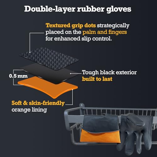 Thick Rubber Cleaning Gloves - 3 Pairs Black Rubber Gloves for Dishwashing Large, Non-Slip Kitchen Gloves for Washing Dishes, Reusable Cleaning Gloves, Waterproof, Heavy-Duty (3P,L) | Reusable & waterproof black/orange dual layers. Non-slip design for dis