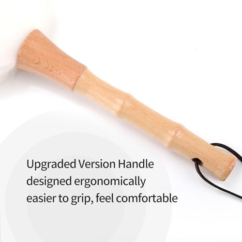 Feather Duster, Lambswool Duster for Cleaning,with Solid Wooden Handle,Leather Hang Strap,Anti-Static 14.9 inch Washable Reusable Small Hand Duster(Natural) for Office, Home and Car - size: 14.9inch
