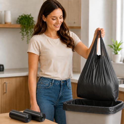 Trash Bags Small Garbage Bags with Handle 2 Rolls 60 Count Strong Kitchen Bathroom Waste Bags Leak Resistant Disposable Bin Liners Black - color: Black