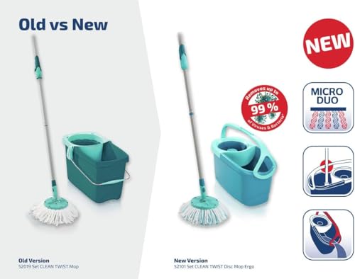 Leifheit Clean Twist Disc Mop Ergo Mop and Bucket, Floor Mop with Moisture-Controlled Spin Mop, Easy-Steer 360 Joint Microfibre Mop Head, 33cm Wide, Twist Mop - style: Clean Twist 2.0