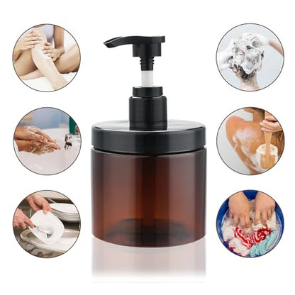 Cosywell Pump Bottle Dispenser Shampoo and Conditioner Dispenser 2 Pack 16.9oz/500ml Wide Mouth Hand Soap Dispenser Refillable Plastic Empty Liquid Container for Lotion Body Wash(Brown) - color: Brown, size: 2x 500ml