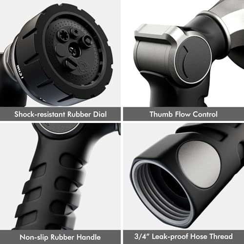 RESTMO Heavy Duty Hose Nozzle, Metal Garden Water Hose Sprayer, Thumb Control, On Off Valve, High Pressure Nozzle Sprayer for Watering Plants, Car and Pet Washing