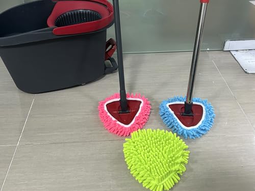 3 PCS Spin Mop Heads Replacements Compatible with Ocedar Easywring 1 Tank System Chenille Mops Duster Pad Washable Dust Refills Green Blue Red