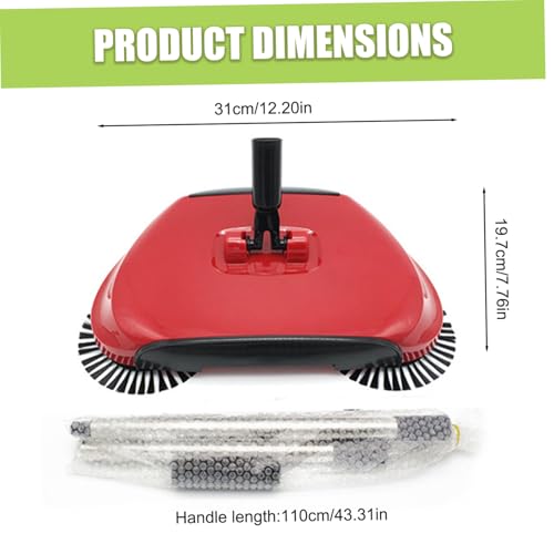 Carpet Sweeper 360° Rotation Manual Floor Sweeper with PET Broom Brush Robust Lightweight Hand for Home Office Low Carpets Rugs Undercoat Carpets, Red