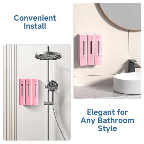 1984 Shower Soap Dispenser Bathroom Set Shampoo Conditioner Body Wash Dispenser Wall Mounted Shower Shampoo Dispenser 3 Chamber No Drill for Home Star Hotel 3 x 400ml Pink - color: Pink 3 Chamber
