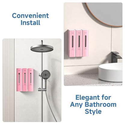 1984 Shower Soap Dispenser Bathroom Set Shampoo Conditioner Body Wash Dispenser Wall Mounted Shower Shampoo Dispenser 3 Chamber No Drill for Home Star Hotel 3 x 400ml Pink - color: Pink 3 Chamber