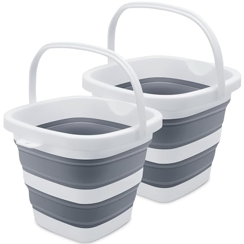 Goderewild 2 Pack Small Collapsible Buckets, 1.4Gal/5L BPA-Free - Foldable Water Pails for Car Washing, Camping, Beach - Portable Lightweight Storage Set for Outdoor, RV, Travel (Grey) - color: Grey - 5l × 2