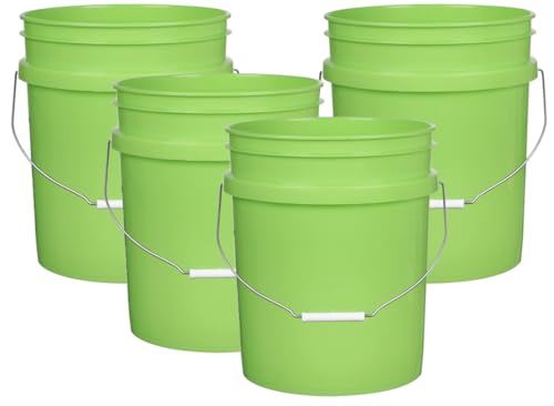 House Naturals 5 Gallon Premium HPDE Plastic Bucket - Made in USA Food Grade Storage Container, BPA Free All Purpose Pail (4, Lime) - color: Lime