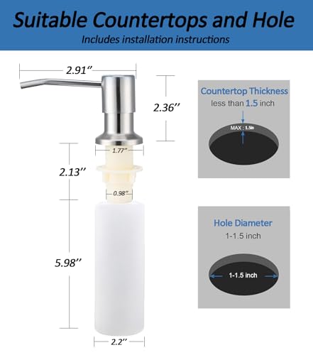 Sink Soap Dispenser Pump with 2 Sponge Holders, Curovtrp Soap Dispenser for Kitchen Sink Stainless Steel Pump Head (Plastic Built in) Refill from The Top, 12OZ Soap Bottle, Brushed Nickel - color: Brushed Nickel, size: Bottle