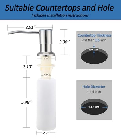 Sink Soap Dispenser Pump with 2 Sponge Holders, Curovtrp Soap Dispenser for Kitchen Sink Stainless Steel Pump Head (Plastic Built in) Refill from The Top, 12OZ Soap Bottle, Brushed Nickel - color: Brushed Nickel, size: Bottle