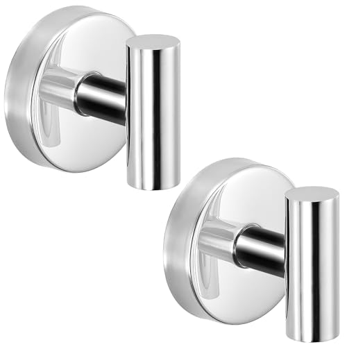 Suction Cup Hooks for Shower - Bathroom Reusable Hooks for Towels, Robes & Loofah - No-Drill Mounting on Kitchen,Walls,Metal,Glass,Mirrors,Tile & Smooth Non-Porous Surfaces (2, Chrome Polished) - color: Chrome Polished