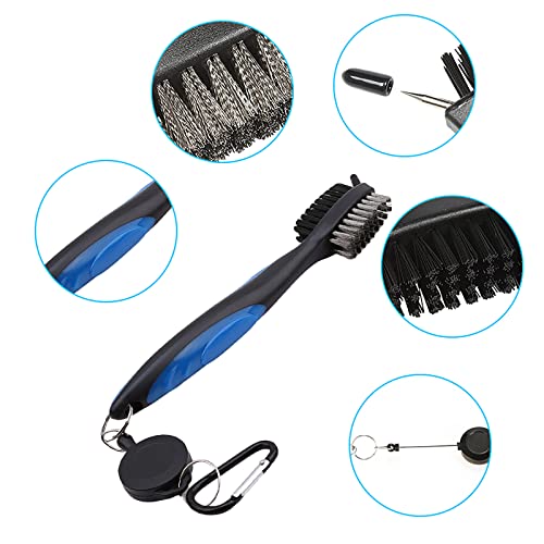 VIPMOON Golf Club Cleaner Kit, 2 Pcs Groove Sharpener Regrooving Tool and 1 Pcs Retractable Club Cleaner Brush, Portable Groove Sharpener Tool for All Golf Irons for Men - color: Blue