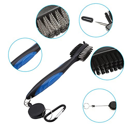 VIPMOON Golf Club Cleaner Kit, 2 Pcs Groove Sharpener Regrooving Tool and 1 Pcs Retractable Club Cleaner Brush, Portable Groove Sharpener Tool for All Golf Irons for Men - color: Blue