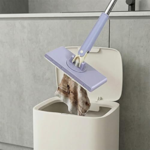 Snap Grip Mini Mop, Lazy Zero Touch Mini Mops with 10 Reusable Cloths, One-Click Cloth Change, Locking Head, Long Handle, Retractable Dust Mops for Multi-Surface Cleaning (Purple) - color: Purple