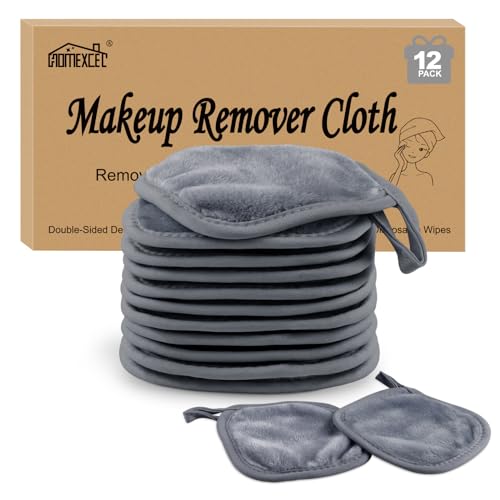 HOMEXCEL Makeup Remover Cloth 12 Pack,Reusable Makeup Remover Pads, Washable Ultra Soft Facial Cleansing Cloths For All Skin Types, 5 X 5 In, Grey - color: Grey