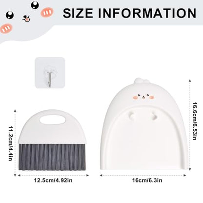 Mini Dustpan and Brush Set, Small Handheld Dust Pan with Clean Broom for Home, Kitchen, Desktop, Sofa, Keyboard, Table and Pet Cages(Cute Animal)