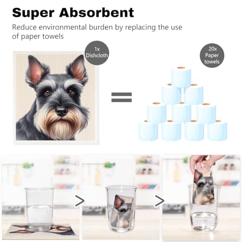5 Pcs Cute Doggy Swedish Dishcloths, Cavalier King Charles Spaniel & Pomeranian Swedish Dishcloth, Shih Tzu Dish Cloths for Drying Dishes, Reusable Cleaning Cloths, Dog Lover Gifts for Women - color: Lm 03431