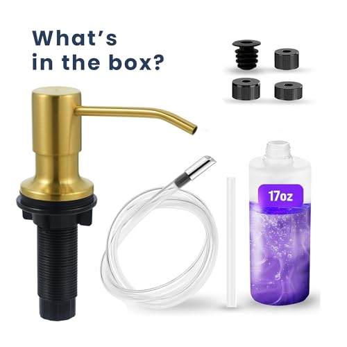 SBEN Built-in Kitchen Sink Soap Dispenser – Stainless Steel Pump, 17 oz Bottle and Extension Tube Kit 47", Upgraded Metal Check Valve, Countertop Hand Soap & Lotion Dispenser (Gold Brushed) - color: Gold Brushed