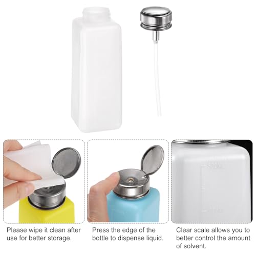 HARFINGTON Solvent Alcohol Dispensers 500ml(16.9oz) Push Down Liquid Dispenser Pump Bottle with Sealing Stainless Steel Lid for Acetone Cleanser Polish Remover, White - color: White, size: 16.9 Ounces