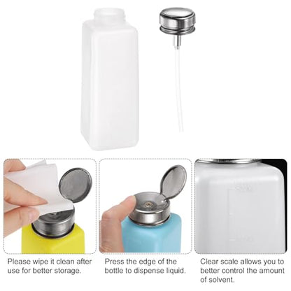 HARFINGTON Solvent Alcohol Dispensers 500ml(16.9oz) Push Down Liquid Dispenser Pump Bottle with Sealing Stainless Steel Lid for Acetone Cleanser Polish Remover, White - color: White, size: 16.9 Ounces