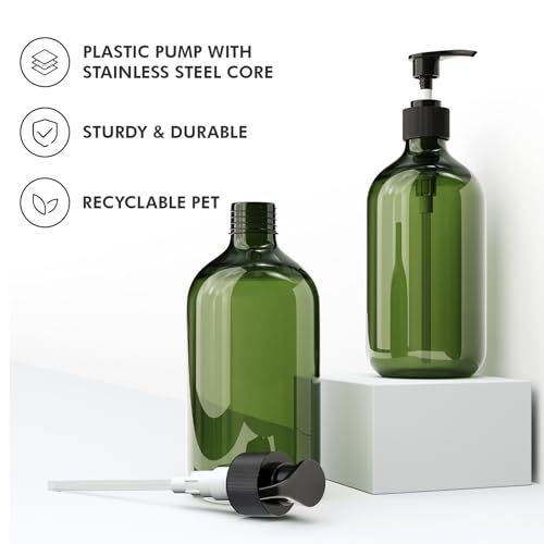 Kzeirm Green Soap Dispenser, Dish & Hand Soap Dispenser Set for Bathroom & Kitchen, Refillable Pump Bottle Dispenser, Plastic Empty Soap and Lotion Dispenser for Liquid, 2 Pcs - color: Green
