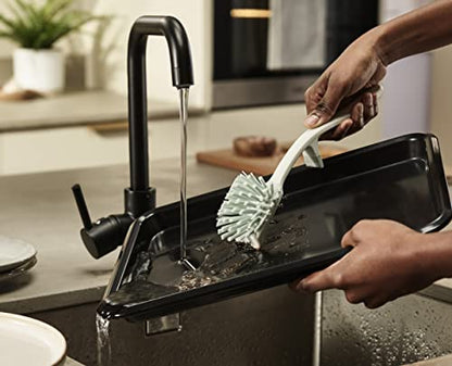 Joseph Joseph Edge Dish Brush with Integrated Sink Rest, Light Stone/Sage - color: Stone/Sage