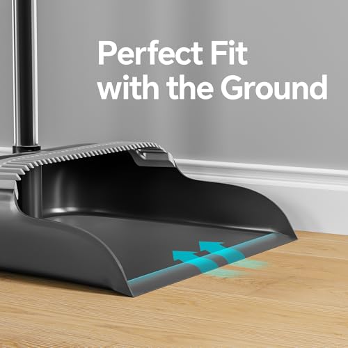 Broom and Dustpan Set, 52" Long Handle Standing Broom with Dustpan Combo Set with Dust Pan Teeth to Clean Pet Hair, Easy Sweeping Suitable for Home Kitchen Office Lobby