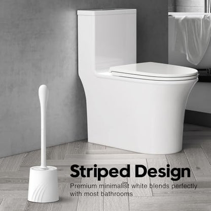 2 Pack Toilet Brush and Holder Set, Toilet Bowl Brush with Non-Slip Handle for Deep Cleaning, Nylon Bristles, Bathroom Accessories White