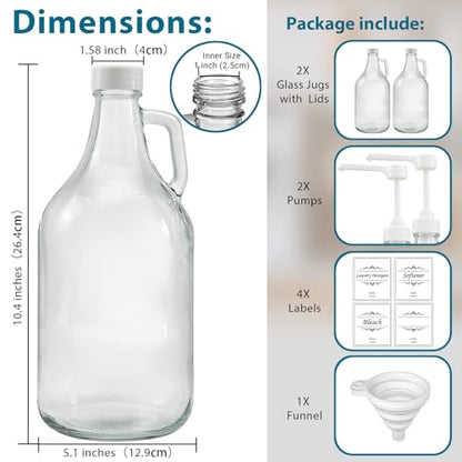2 Pcs Glass Liquid Laundry Detergent Dispenser with Pump (Upgraded), 64 oz Dispenser for Laundry Room, Half Gallon Glass Jugs with Airtight Lid