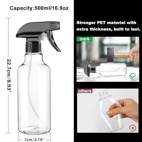 Spray Bottles Plastic Spray Bottle for Hair Mist/Stream Heavy Duty Empty Spray Bottles for Cleaning Solutions, Plants, Cooking (16.9oz-Blackclear+nozzle) - color: 16.9oz-Blackclear+nozzle