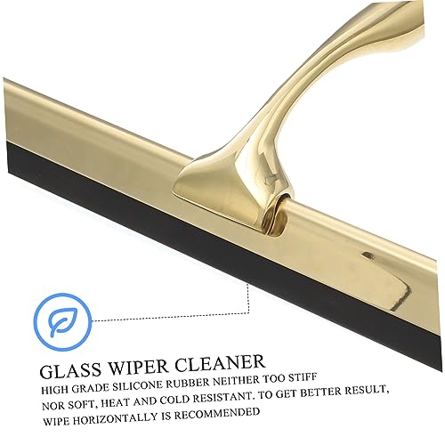 Shower Squeegee Deluxe Stainless Steel Wiper for Glass Mirrors Windows and Tiles Weighted Handle for Smooth Cleaning for Bathroom and Home Use Golden