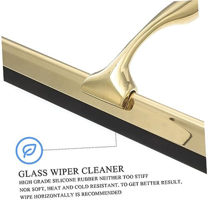 Shower Squeegee Deluxe Stainless Steel Wiper for Glass Mirrors Windows and Tiles Weighted Handle for Smooth Cleaning for Bathroom and Home Use Golden