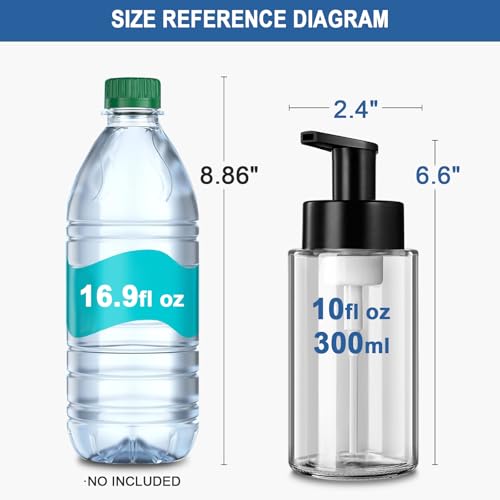 RYTOXILO Foaming Soap Dispenser, 10 oz/300ml Foaming Hand Soap Dispenser, 2 Pack Glass Dispenser with 2 Non-Slip Silicone Bottom Sleeve, Refillable Foam Dispenser for Bathroom & Kitchen - color: Clear Bottle, size: 10 Fl oz with Silicone Boot