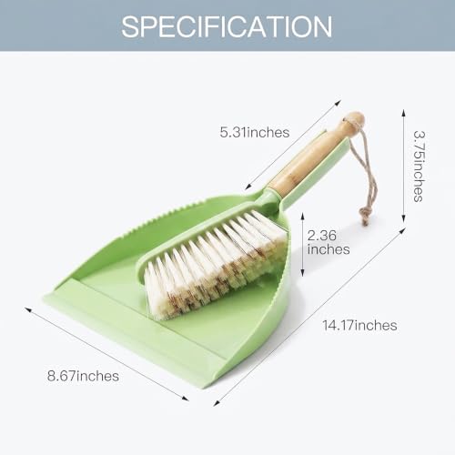 Dust Pan and Brush Set - Small Dustpan and Brush Set, Handheld Broom and Dustpan Set, Brush and Dust Pan Set for Car, Pet Care, Office, 14 x 8.7 inch, Green - color: Green
