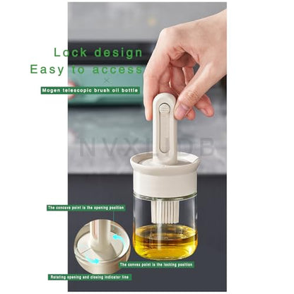 Sauce and Oil Bottle with Adjustable Oil Brush, Glass Sauce Dispenser for Kitchen Cooking or Grilling, 5 oz (150 ml) (White 1pc)