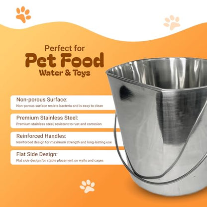 ADVANCE PET PRODUCTS 9 Quart Heavy Duty Stainless Steel Flat Side Bucket | Durable Food & Water Pail for Dogs, Cats, Kennels, Cages and Critter Crates | Multi-Purpose Bucket - size: 9 Quart - Not Hooked