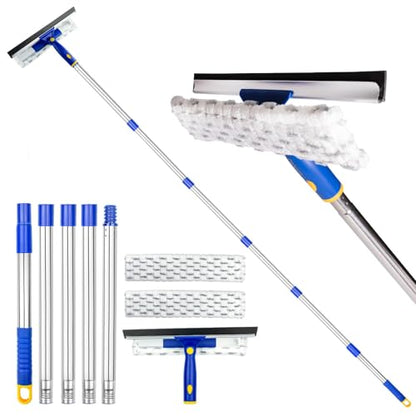 86.6" Window Squeegee Cleaner,2 in 1 Window Cleaning Tool Kit,Shower Squeegee with Extension Pole，Glass Cleaning Tools for Shower Glass,Indoor/Outdoor High Window Cleaning-Two Pads - size: 86.6"