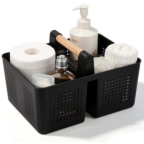 JiatuA Shower Caddy Basket Portable Caddy Organizer with Handle Cleaning Supplies Caddy Plastic Tool Storage for Bathroom Kitchen College Dorm Bedroom, Black - color: Black, size: Large