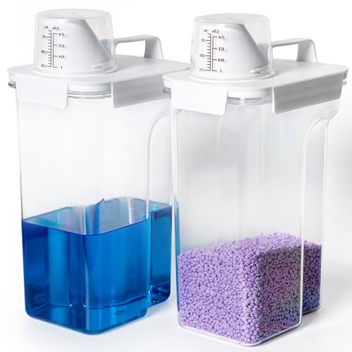 G2 GO2GETHER Laundry Detergent Container,2Pack -95oz Laundry Detergent Dispenser with 5 labels for Laundry Room, Laundry Scent Beads, Powder,Bleach,Soap,Fabric Softener Storage and Organization. - style: 95OZ