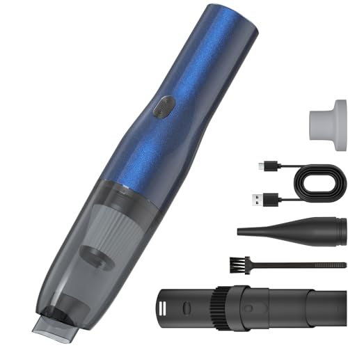 Handheld Vacuum Car Vacuum, 2 in 1 Air Duster Mini Vacuum Cleaner Small Portable Rechargeable Car Seats, Home, Quick Cleanup, Strong Suction, Lightweight, Includes Crevice Nozzle & Brush -H2 - color: Blue Gray, style: H2 2-in-1 Air Duster/Blower