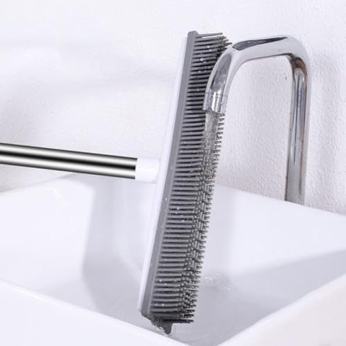 Rubber Cleaning Broom for Pet Hair Removal On Carpet Hardwood Floor, Silicone Squeegee Brush with Long Handle for Efficient Sweeping of Dog Cat, 30cm Wide Head