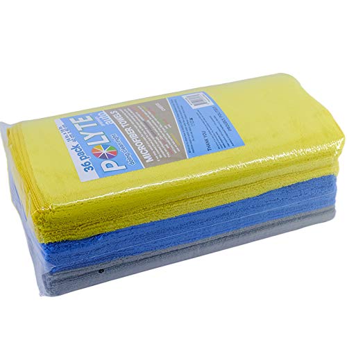 POLYTE Premium Microfiber Cleaning Towel,16x16 in 36 Pack (Blue,Gray,Yellow) - color: Blue,gray,yellow