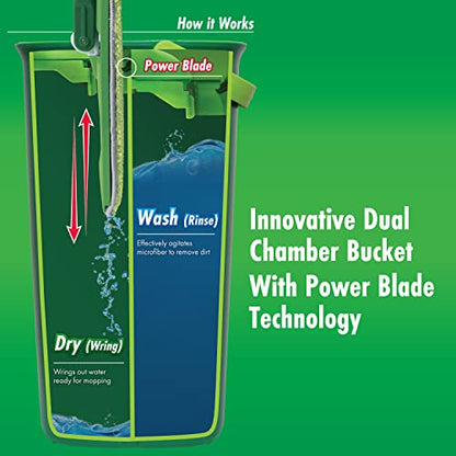 Libman Rinse 'n Wring Mop and Bucket System | Microfiber Floor Mop | Hardwood Floor Cleaner | Wet & Dry Mop | Clean & Dirty Water Chambers | Power Blades | 4 Total Microfiber Pads - style: 4 Pads
