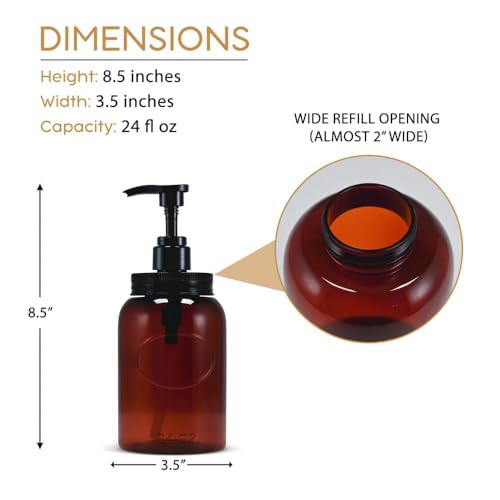 24 oz Wide Mouth Plastic Bottle Dispensers, Amber, Set of 2 | Lotion pumps - color: 2-amber