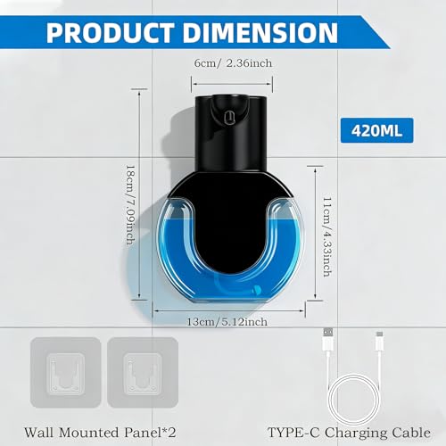 Automatic Soap Dispenser Touchless,Rechargeable Foaming Soap Dispenser,15oz/420ml Smart Hand Soap Dispensers,4-Level Adjustable,Wall Mount for Bathroom Kitchen Dish Soap,Hands-Free (Black) - color: Black, style: Foam